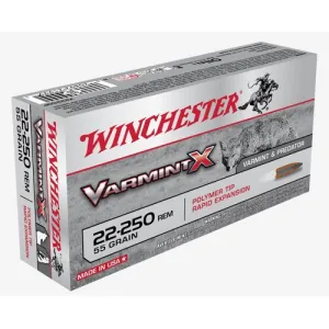 WINCHESTER Varmint-X 22-250 Rem 55gr Polymer Tip Rapid Expansion Ammunition | 20 Rounds