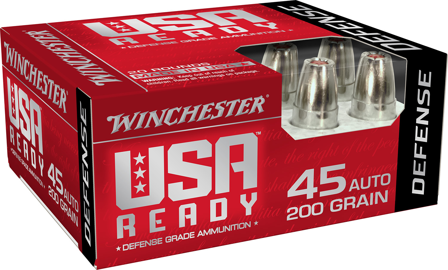 Winchester USA Ready 200gr 45 ACP Hex Vent Hollow Point Ammo, 20rds - RED45HP