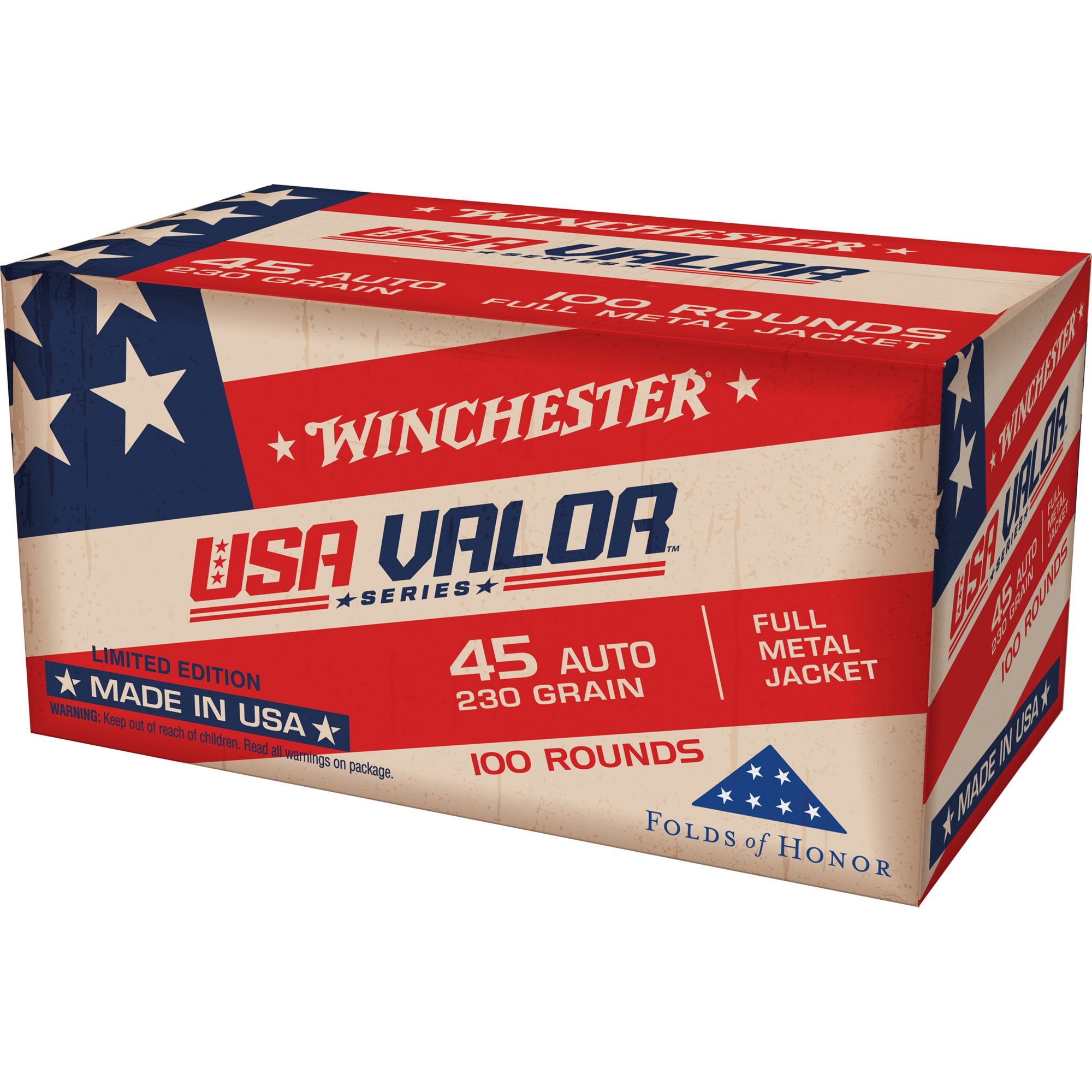 Winchester USA WHITE BOX .45 ACP Ammunition, 100 Rounds FMJ 230Gr - USAV45A