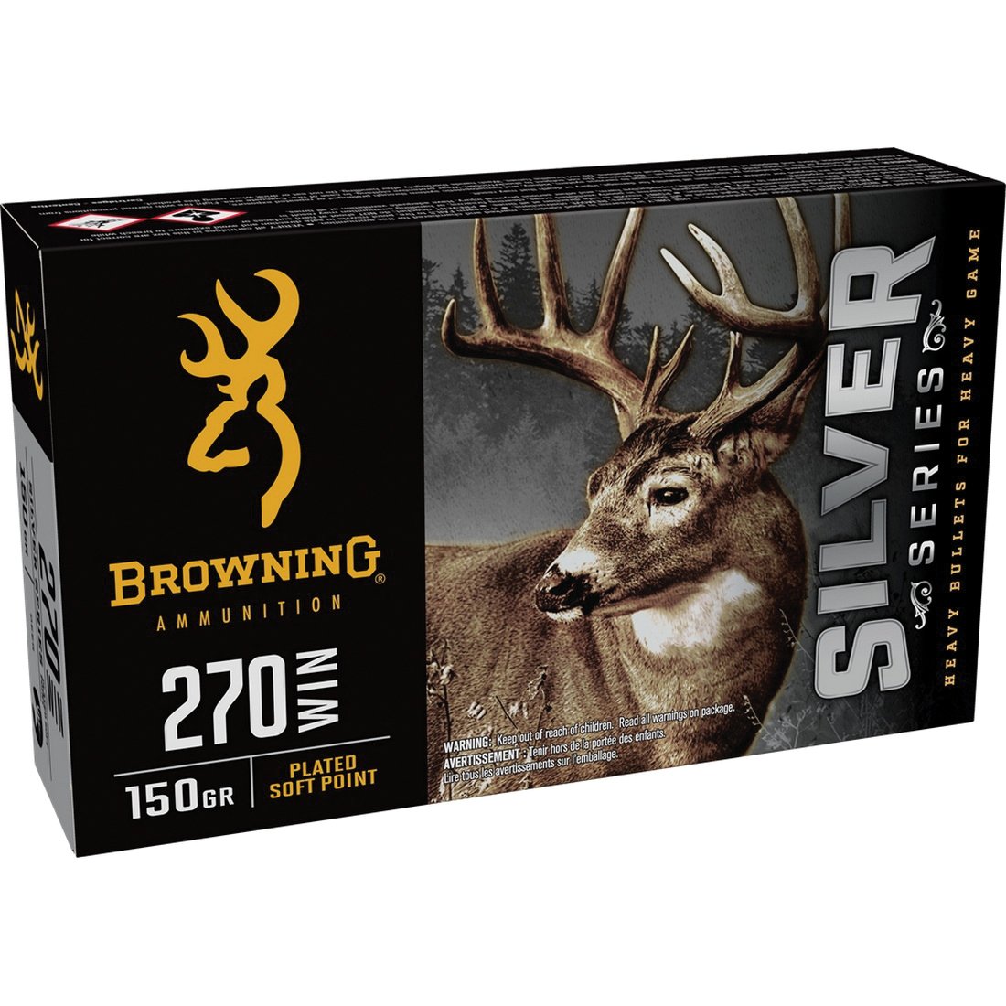 Browning Ammunition Silver .270 Winchester 150 gr PSP 20rds Rifle Ammo for Dependable Shooting - B192602701