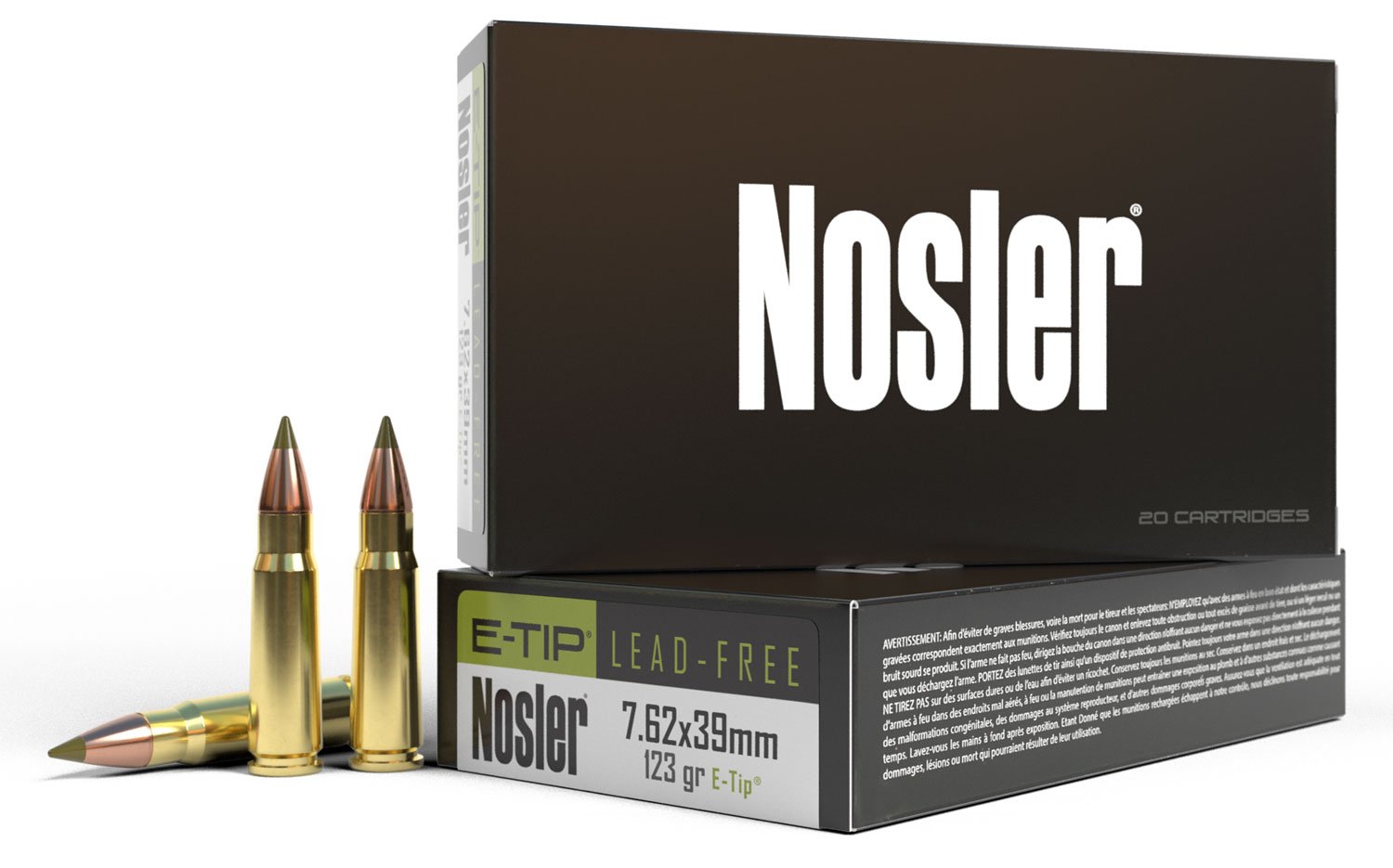 Nosler 7.62x39mm 123 grain Expansion Tip Lead-Free Rifle Ammo, 20/Box - 40040