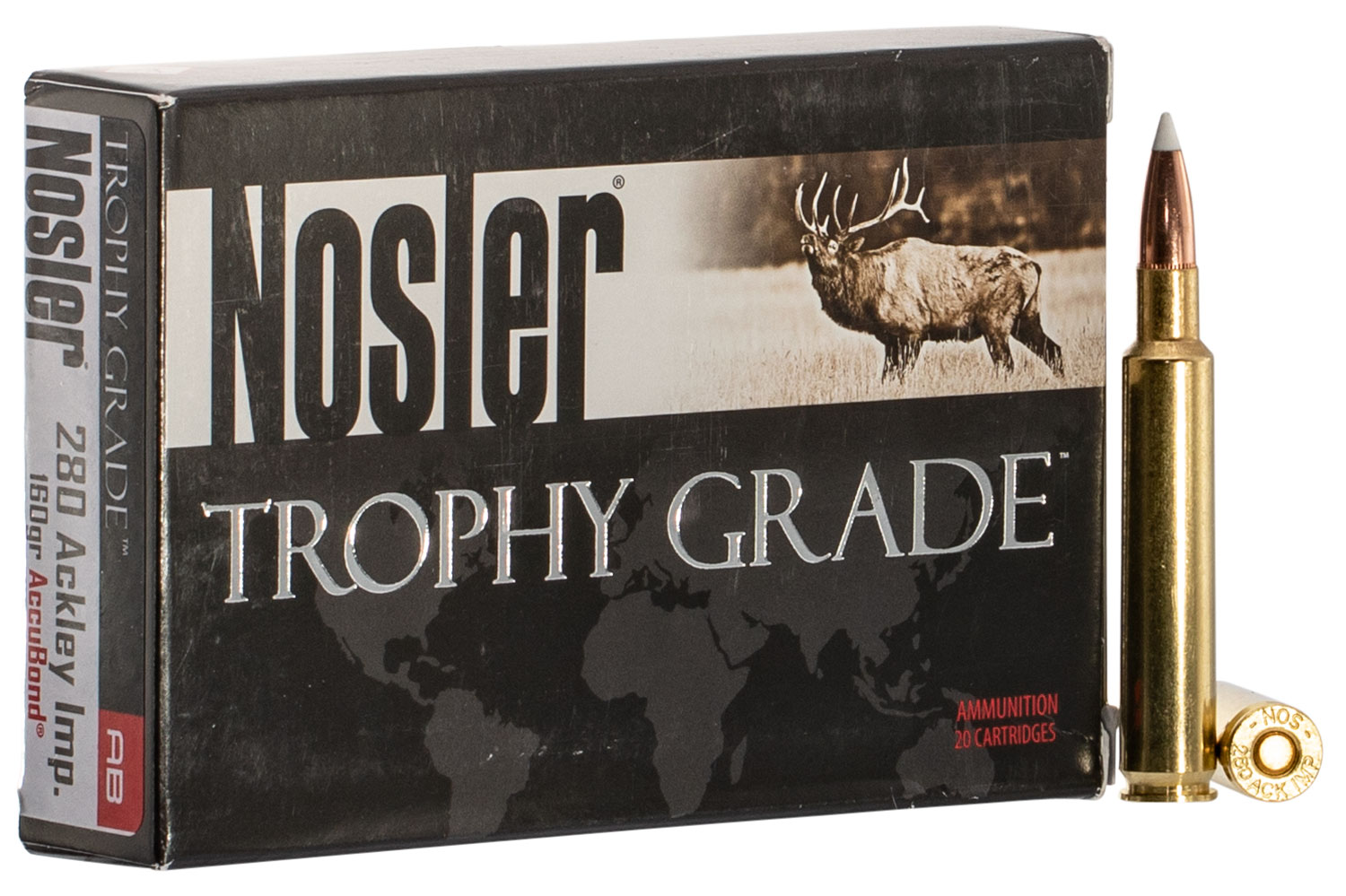 Nosler Trophy Grade 280 Ackley Improved 160 grain AccuBond Rifle Ammo, 20/Box - 60076