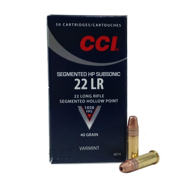 CCI .22 Long Rifle SubSonic 40 Grain Segmented Hollow Point Ammunition, 50 Rounds - 0074