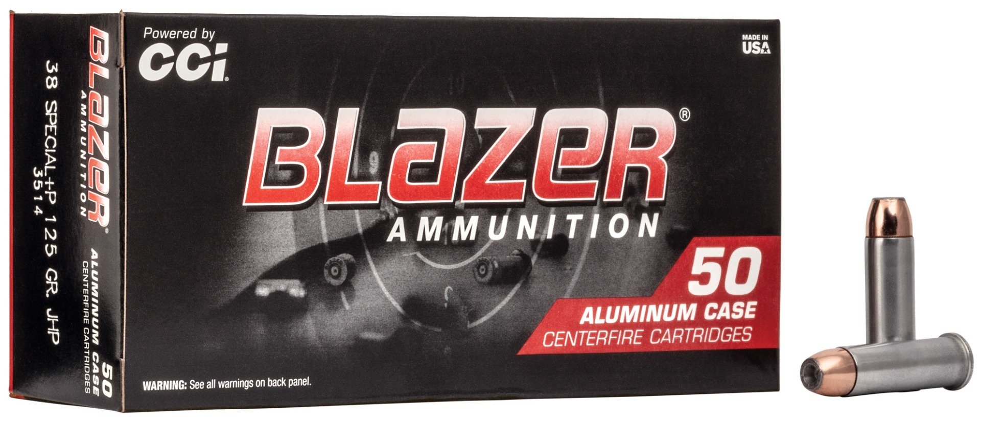 CCI Blazer 125 gr Jacketed Hollow Point .38 Spl +P Ammo, 50/box - 3514