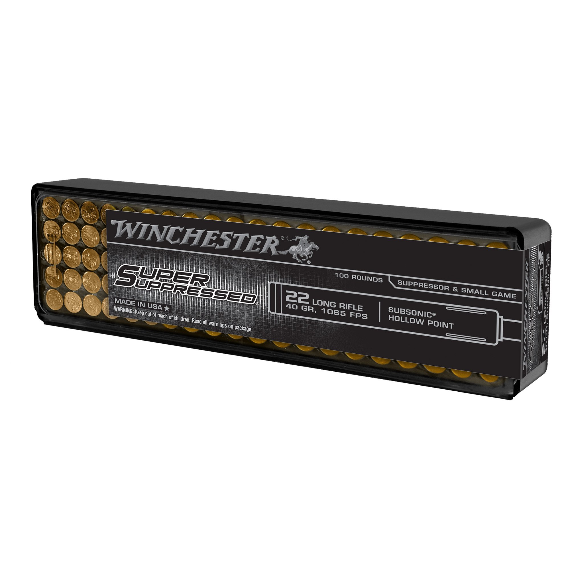 Winchester SUPER SUPPRESSED .22LR Ammunition, 100 Rounds Hollow Point 40Gr - SUP22LRHP
