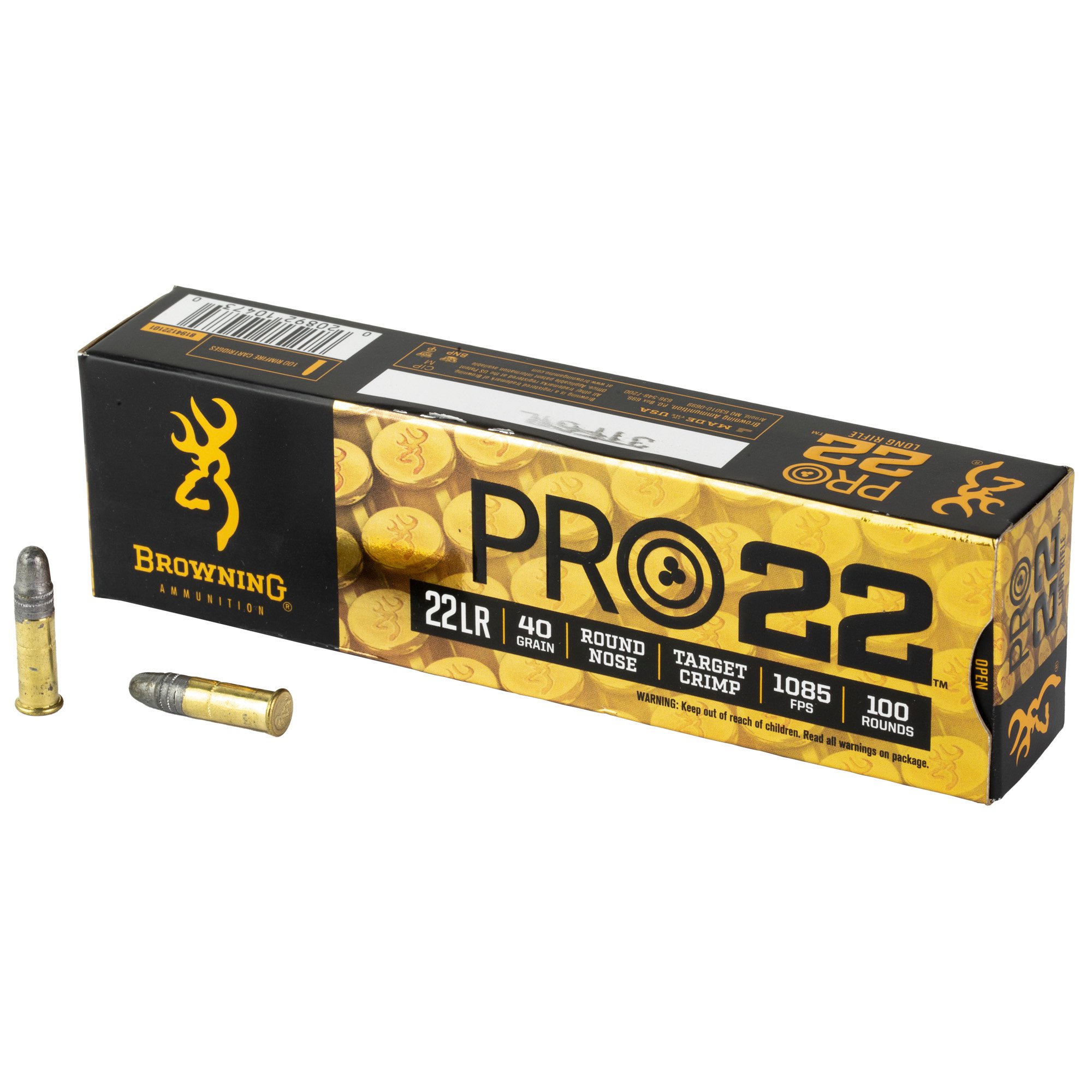 Browning Rimfire .22LR Ammunition, 100 Rounds Lead Round Nose 40Gr - B194122101