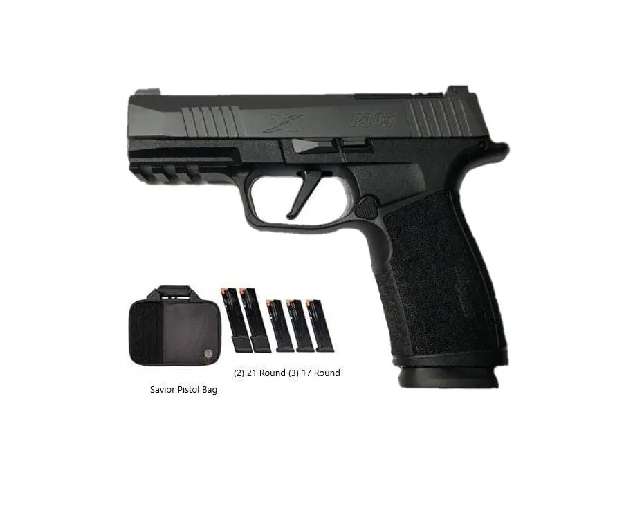 Sig Sauer P365, TACPRO 3.7" 9mm (3)17rd/(2)21rd Pistol, Gray/Black w/ Savior Bag - 365XCA-9-GYXR3-TACPRO