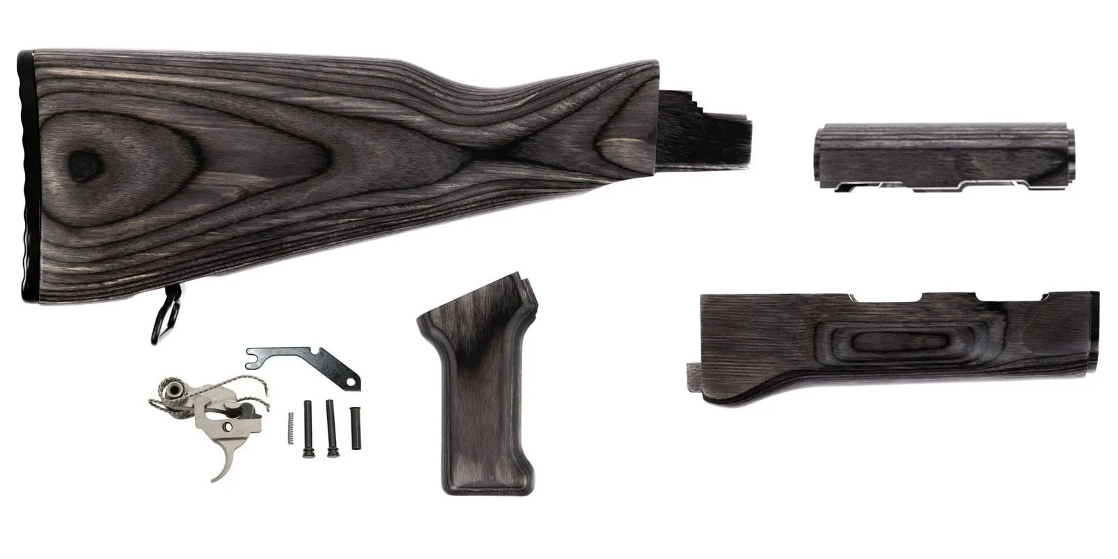 PSA AK Tree Bark Furniture set w/ PSA Custom AK-47 Enhanced Polished Nickel Boron Fire Control Group