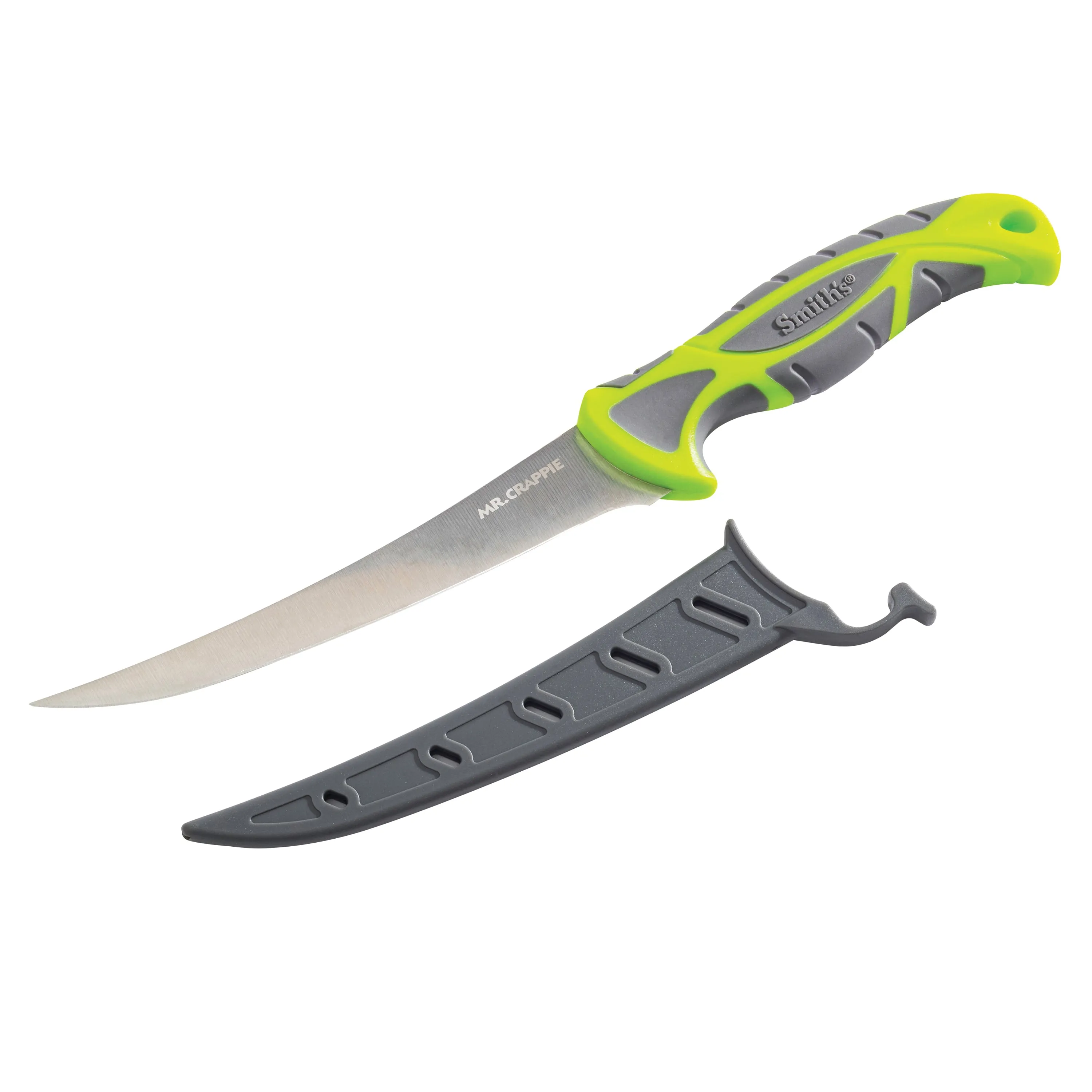 Smiths Products Mr. Crappie, Slab Sticker Curved Fillet, Fixed Blade Knife, Gray/Green - 51208