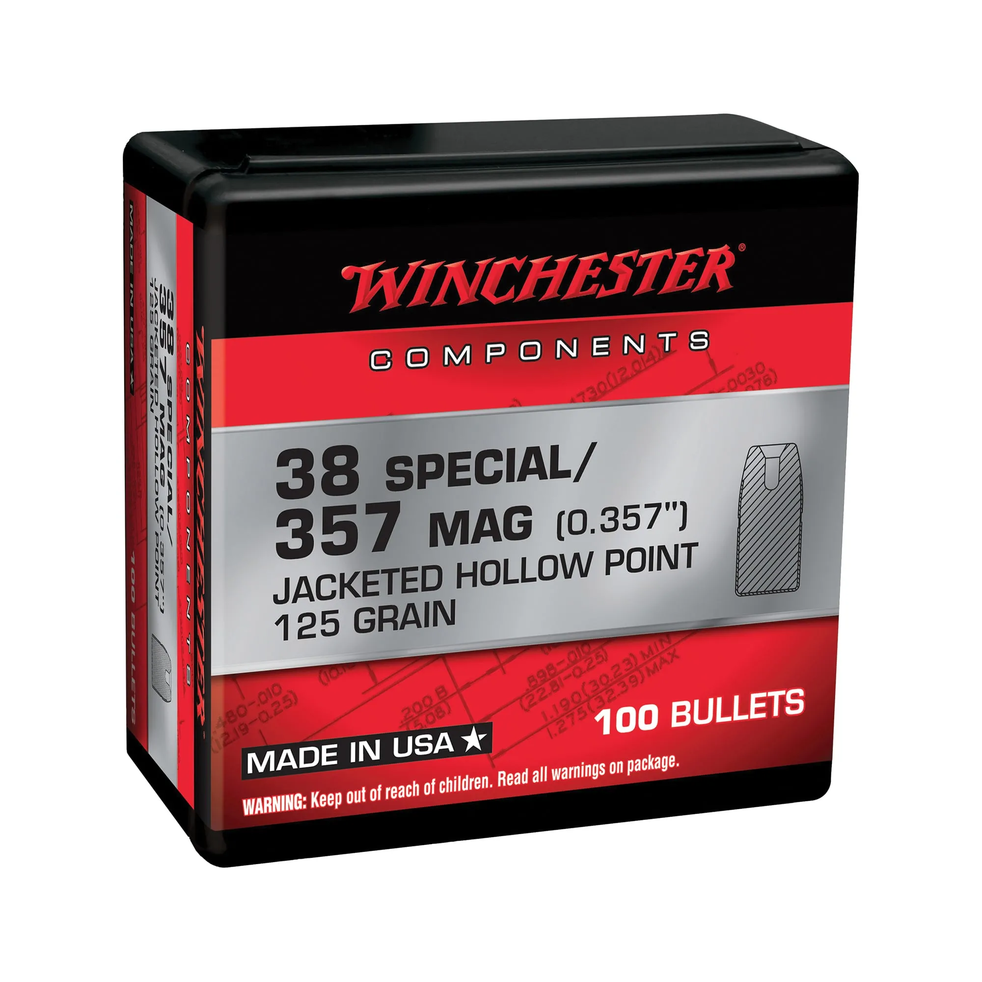 Winchester Ammunition .38 Special 125 gr Reloading Bullets HP 100rds - WB38HP125X