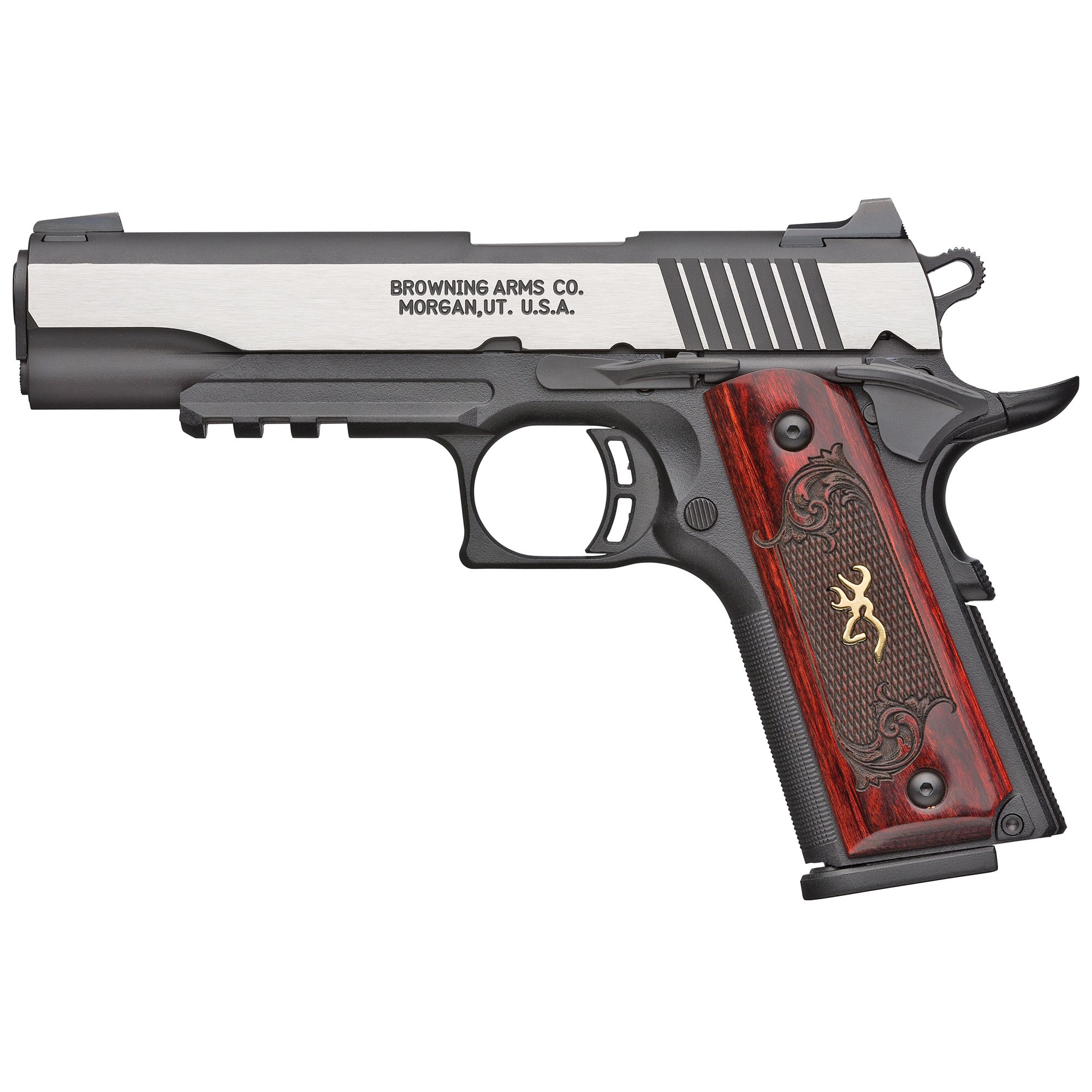 Browning .380 ACP 1911 Pistol, 3.63" Barrel, White 3 Dot Sights, Black, Silver - 51970492