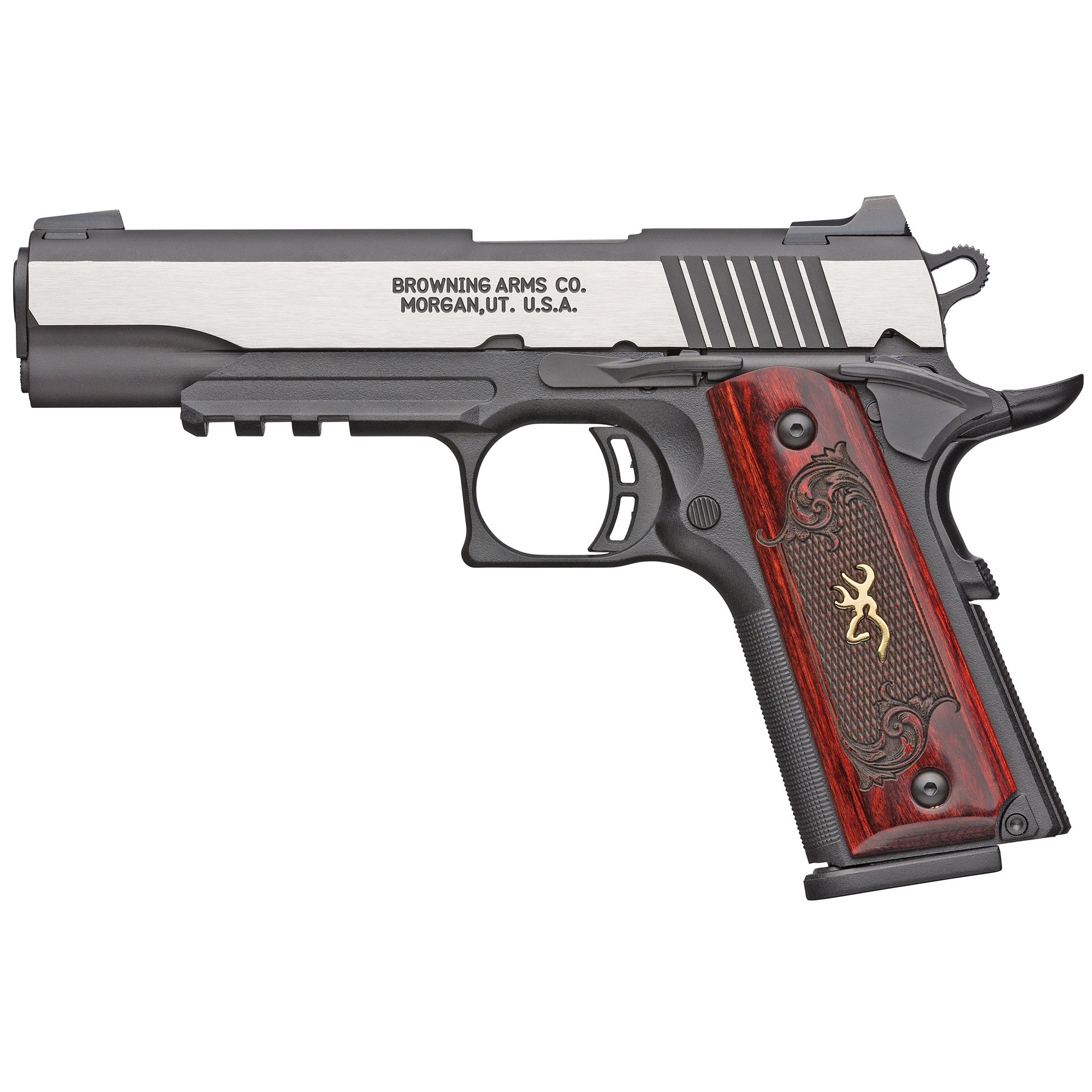 Browning .380 ACP 1911 Pistol, 4.25" Barrel, White 3 Dot Sights, Black, Silver - 51969492