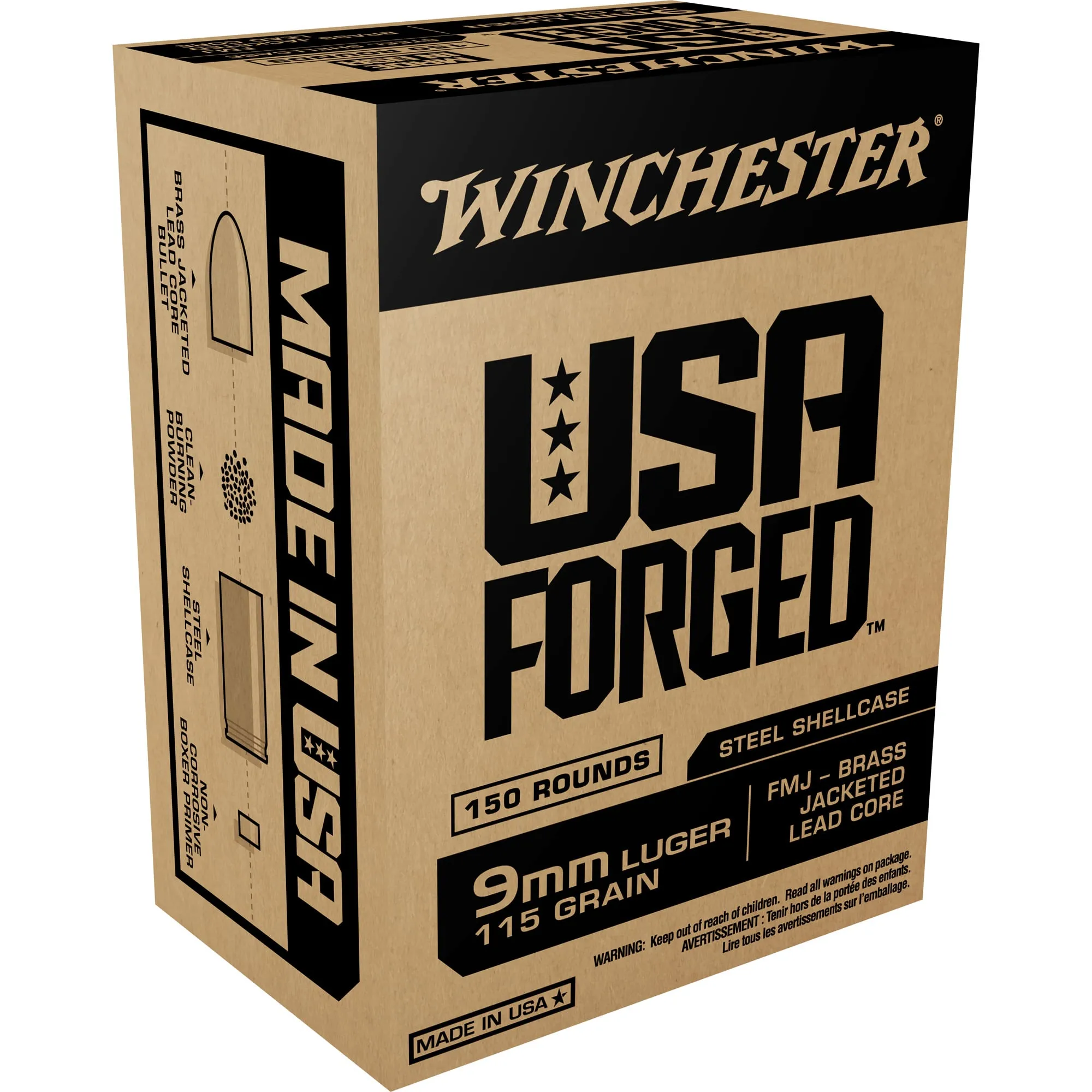 Winchester USA 9mm Ammunition, 1000 Rounds FMJ 115Gr - WIN9SK