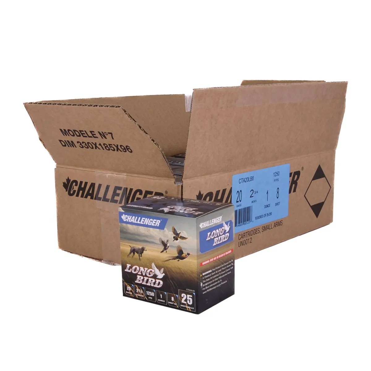 Challenger Long Bird 20 Gauge 2-3/4" #8 1 Ounce 250rds Case
