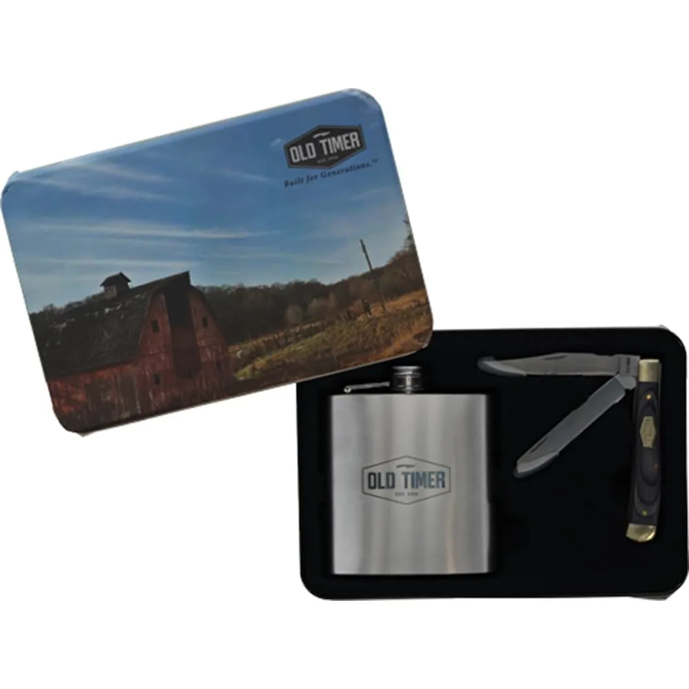 Old Timer 2 Blade Folding Knife w/ Flask Combo - 1259512