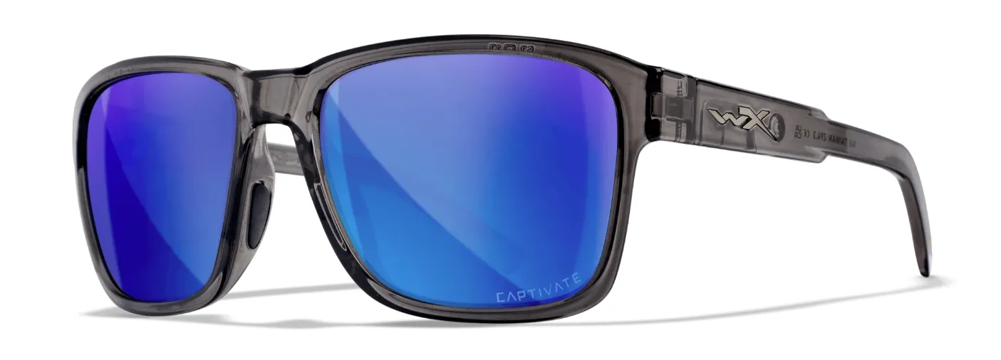Wiley X Trek Gloss Crystal Dark Gray Blue Mirror Lens Sunglasses