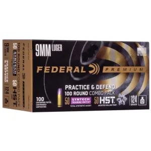 FEDERAL AMMO 9mm 124Gr Practice & Defend HST Premium 100rd