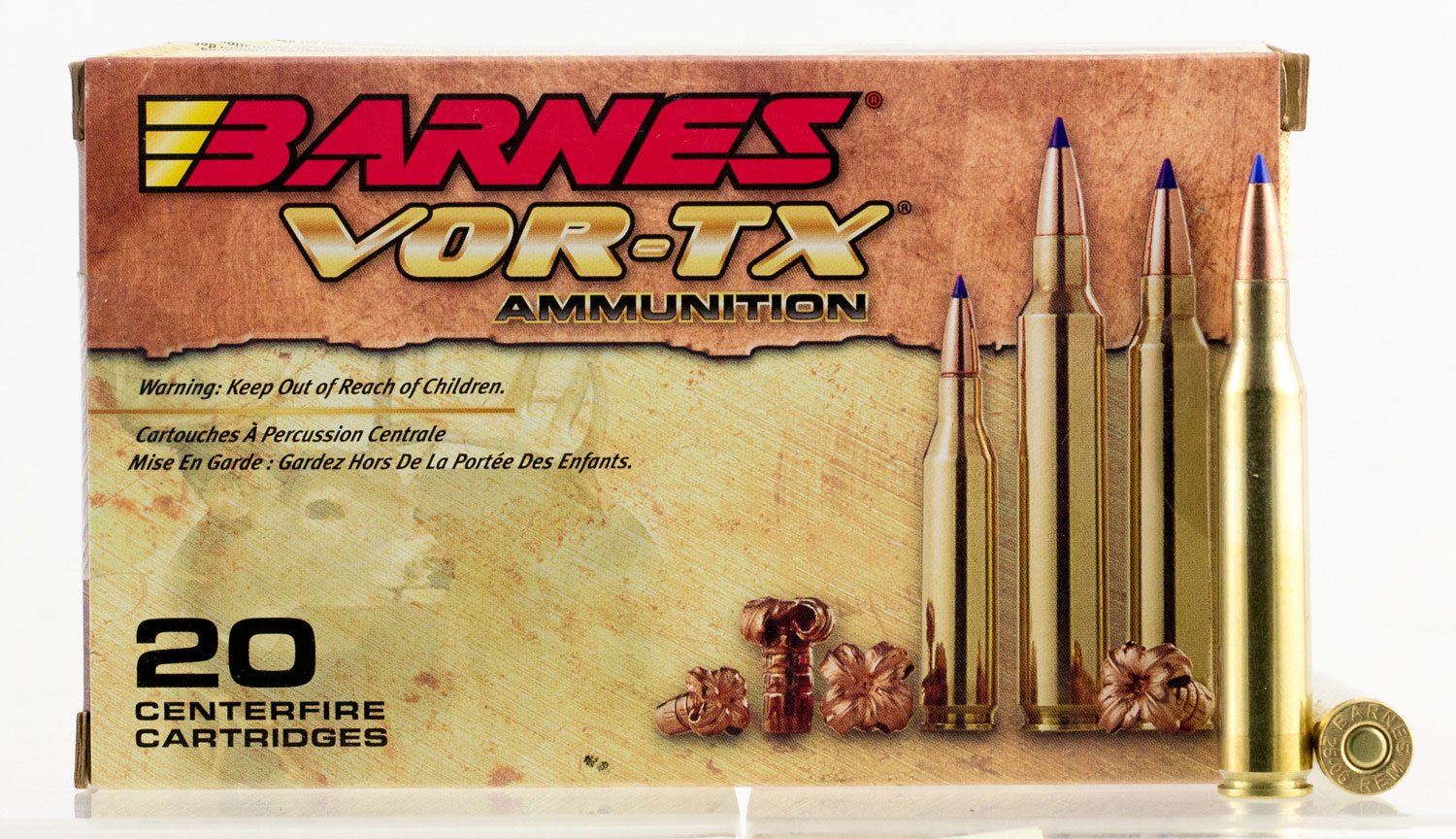 Barnes Bullets VOR-TX 100 gr Tipped TSX Boat Tail .25-06 Rem Ammo, 20/box - 21557
