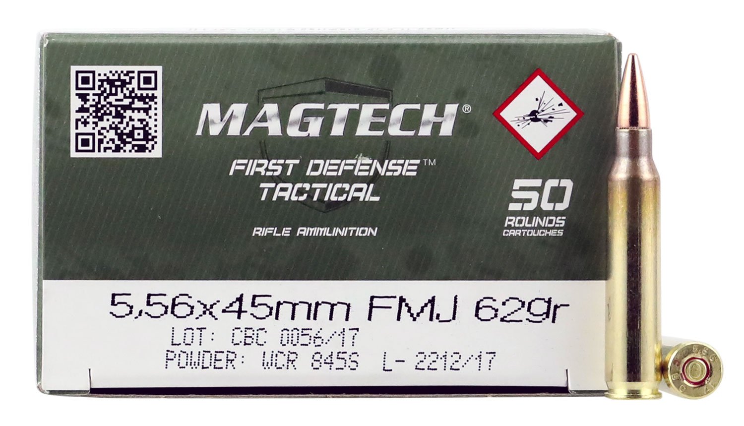 Magtech 62 gr First Defense Tactical 5.56 Ammo FMJ, 50/box - 556B