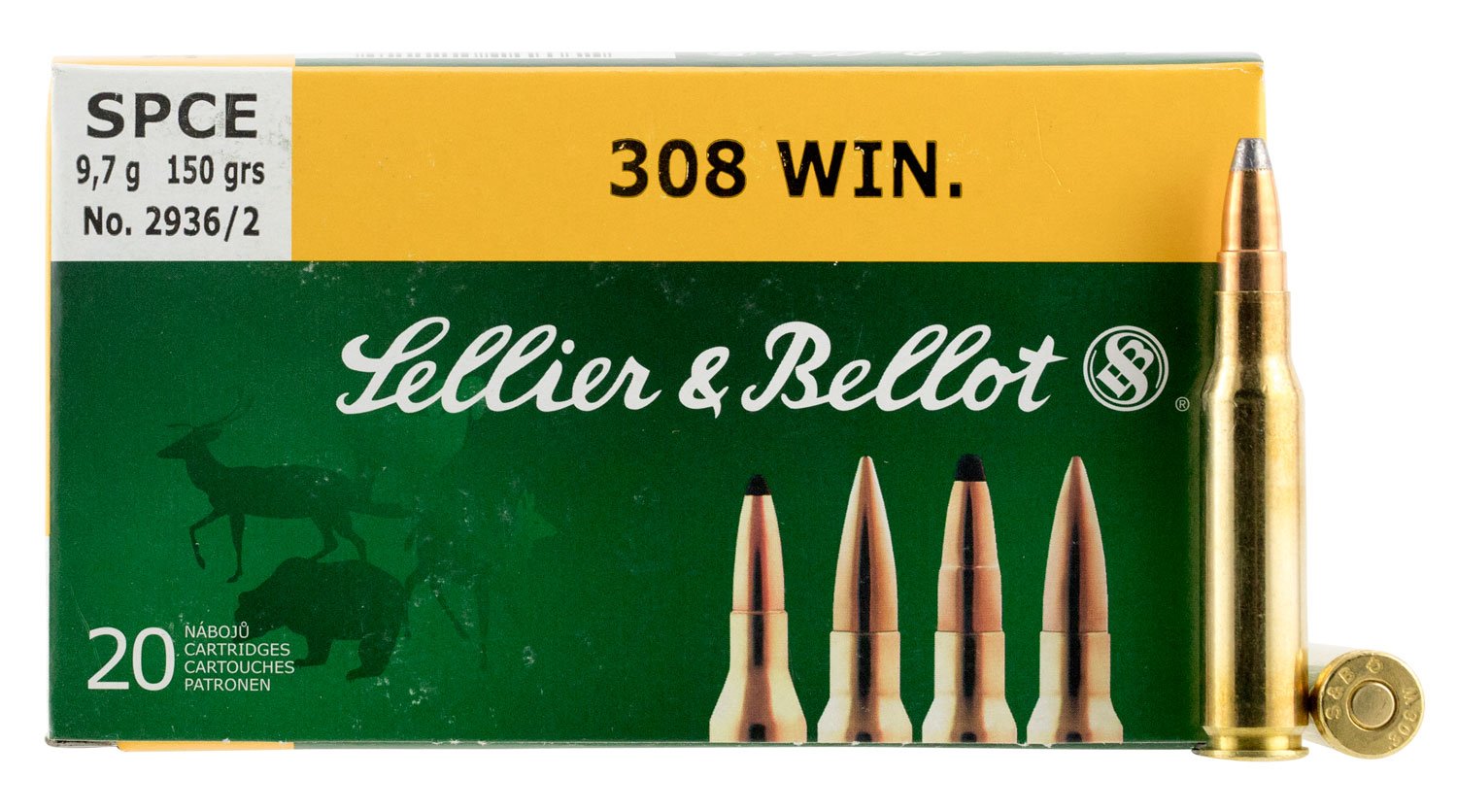 Sellier & Bellot 180 gr Full Metal Jacket .308 Win/7.62 Ammo, 20/box - SB308B