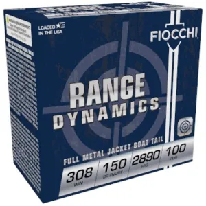 FIOCCHI Range Dynamics 308 WIN 150gr FMJBT Ammunition | 100 Rounds