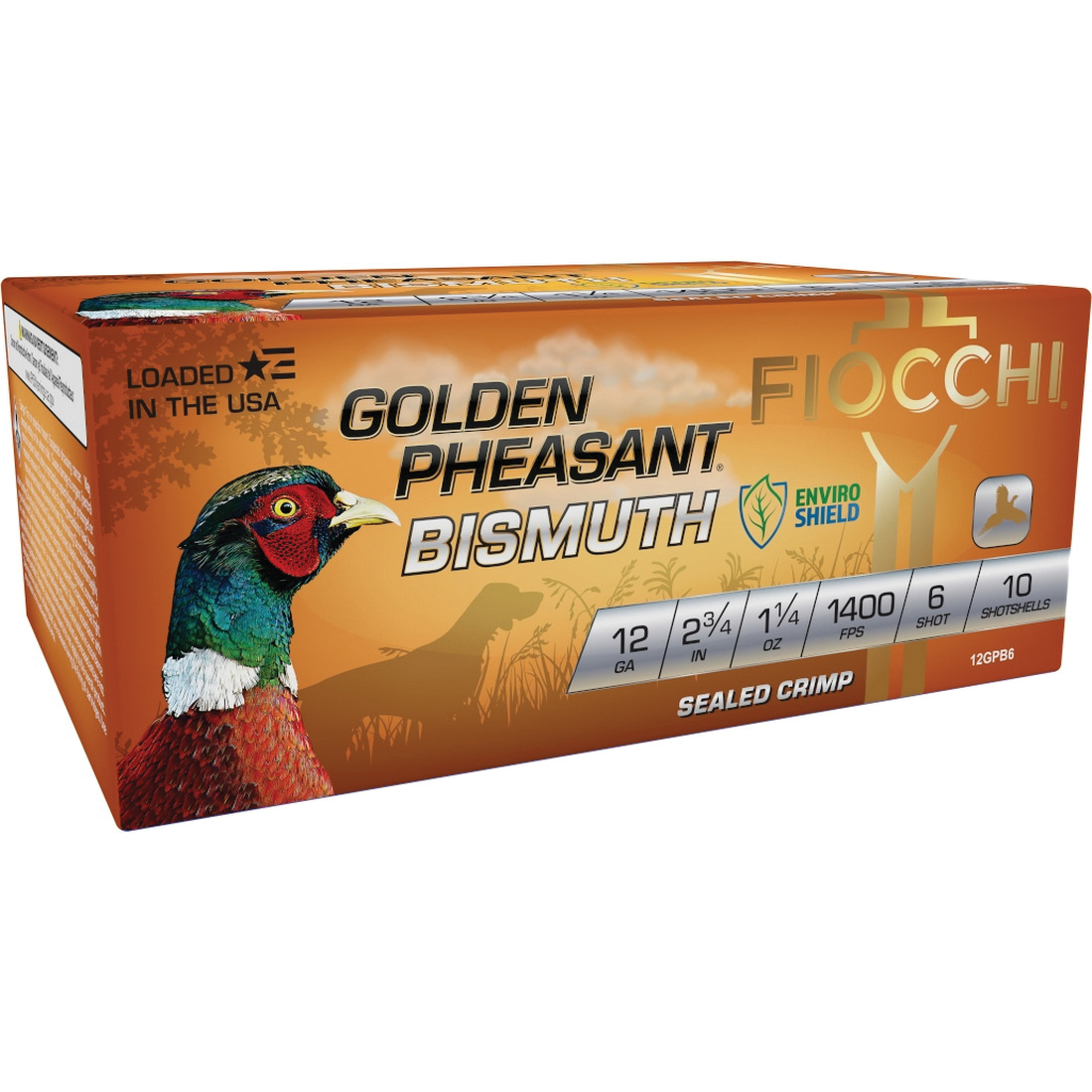 Fiocchi Golden Pheasant Bismuth 12 Gauge 3" #6 1-1/4 oz 10rds Shotshell - High-Performance Bismuth for Pheasant Game - 12GPB6
