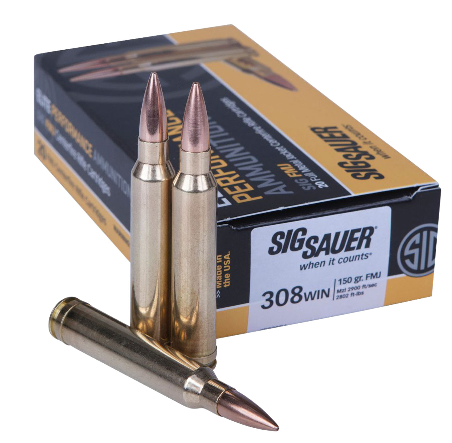 Sig Sauer Elite Ball 150 gr Full Metal Jacket .308 Win Ammo, 20/box - E308B120