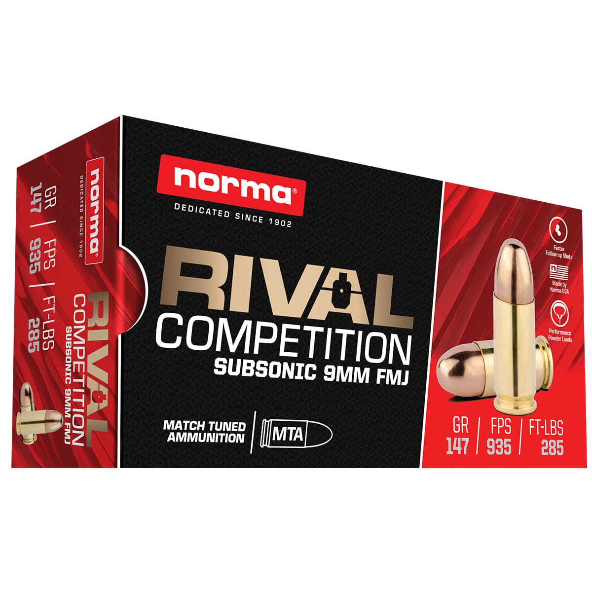 Norma Range/Training 9mm 147 gr FMJ 50rds Rifle Subsonic Ammo for Training - 801906402