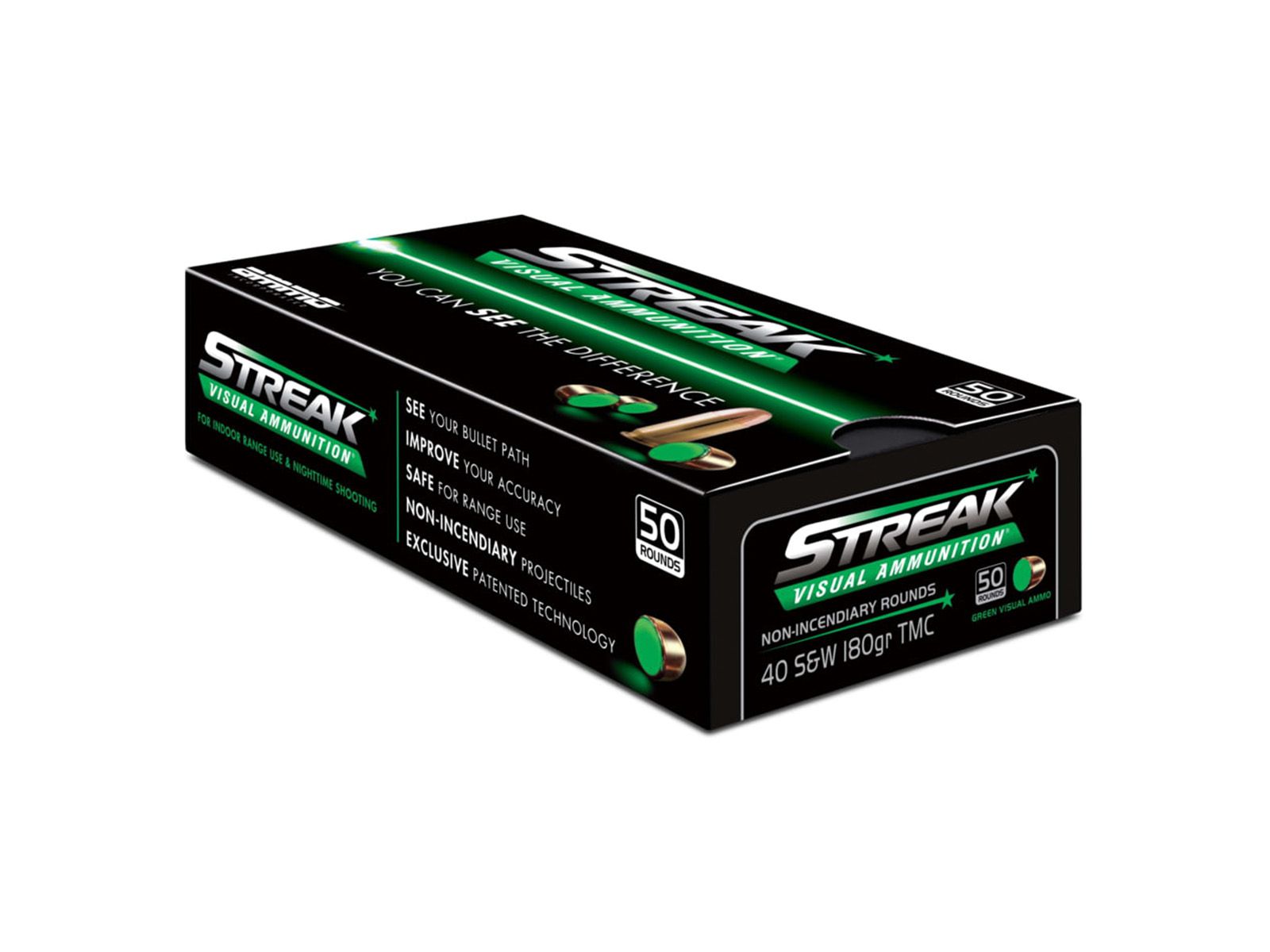 Ammo Inc STREAK .40 S&W 180 Grain TMC 50rds, Green - 40180TMC-STRK-GRN-50