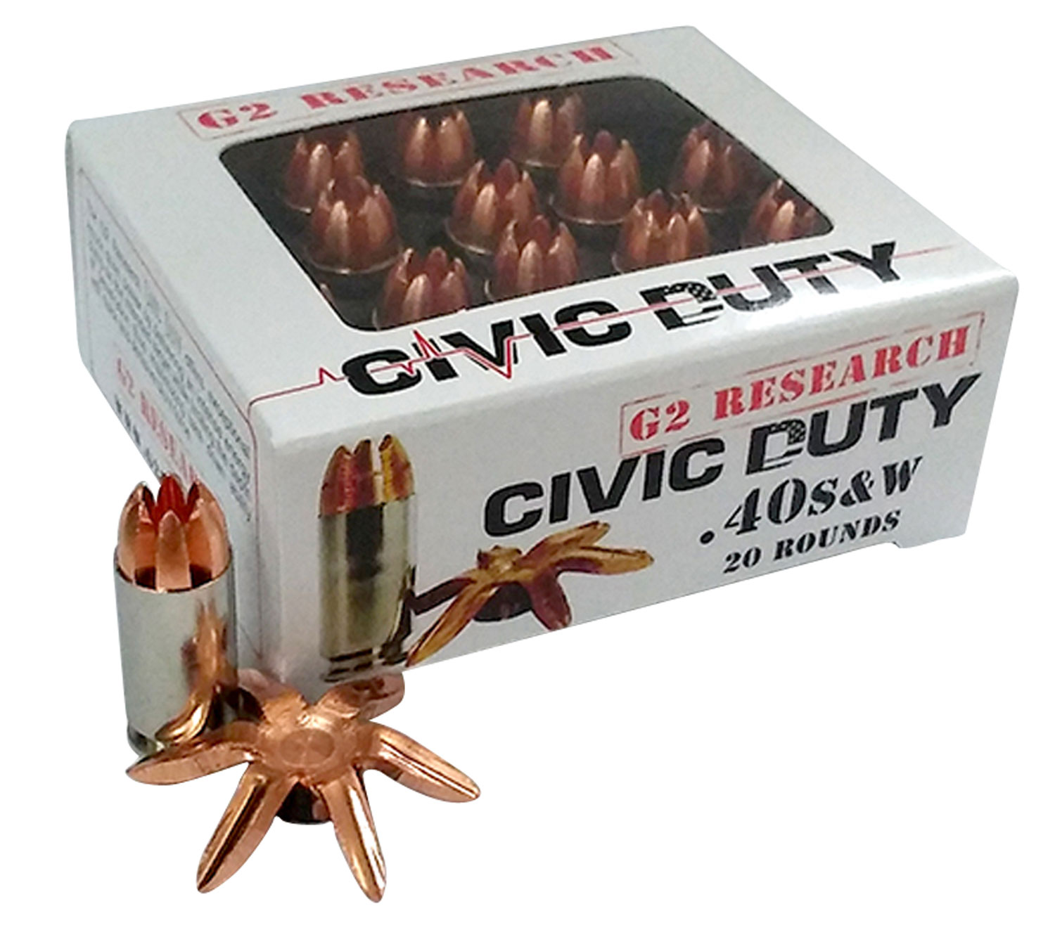 G2 Research Civic Duty 122 gr Copper Expansion Projectile .40 S&W Ammo, 20/box - CIVIC 40 S&W