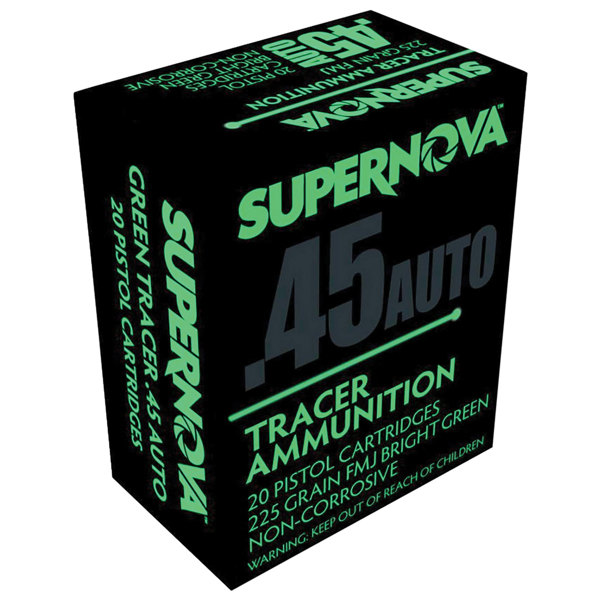 Supernova Tracers .45 ACP 225 gr FMJ 20rds Handgun Ammo for Enhanced Shooting Visibility - PMSN45ACG