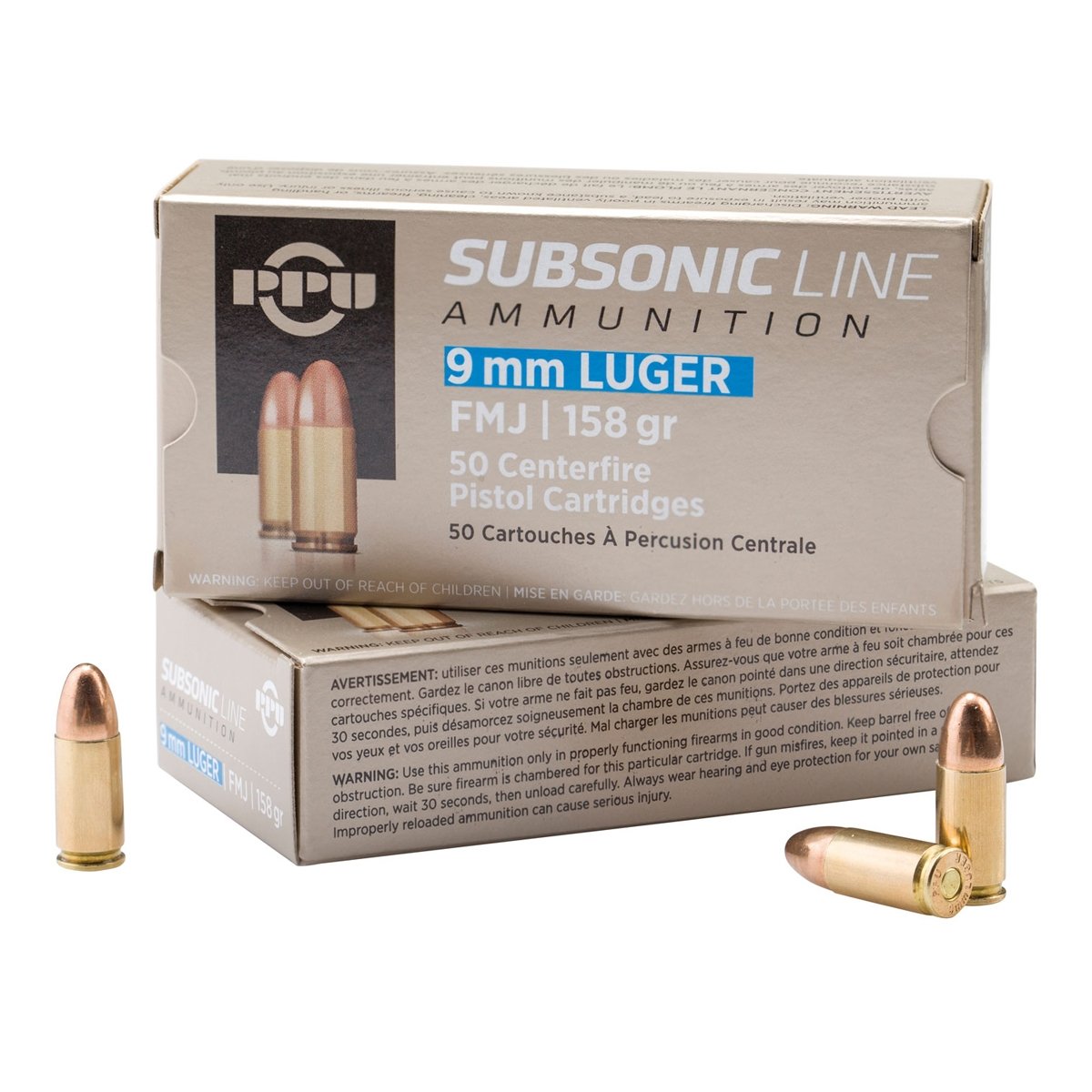 PRVI 9mm Ammo 158 Grain FMJ Subsonic 50rds - PPS9mm