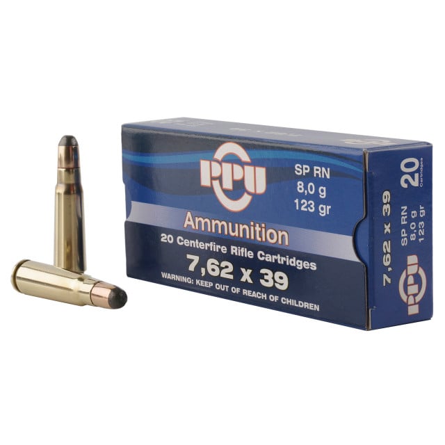 PPU USA Metric Rifle 7.62x39mm 123 gr RNSP 20rds Rifle Ammo for Round Nose Soft Point and Hunting - PP739S