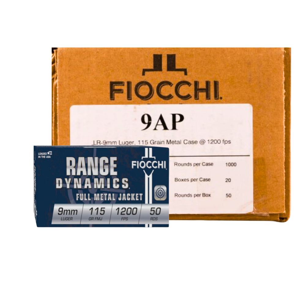 Fiocchi 9mm 115gr FMJ 1,000 Round Case