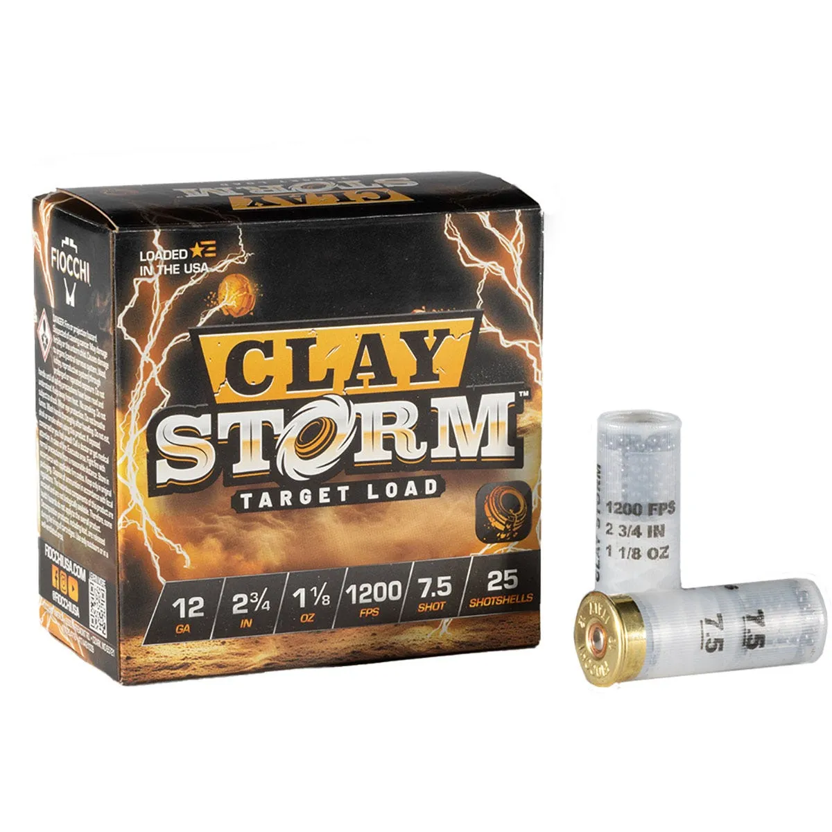 Fiocchi Clay Storm 12 GA-2.75 #7.5 Shot 1-1/8 oz 25-Rounds
