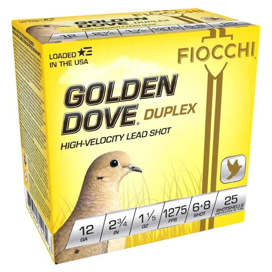 Fiocchi Golden Dove 12 GA-2.75 #6 and #8 Shot 1-1/5 oz 25-Rounds