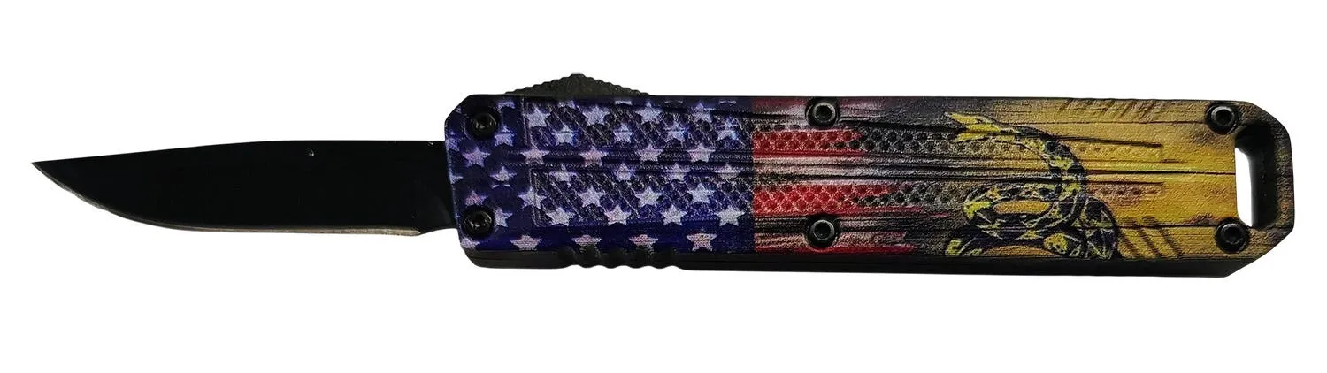 Xcaliber Knife Company Drop Point Mini US Flag 1.8 OTF Plain Edge 440C Blade