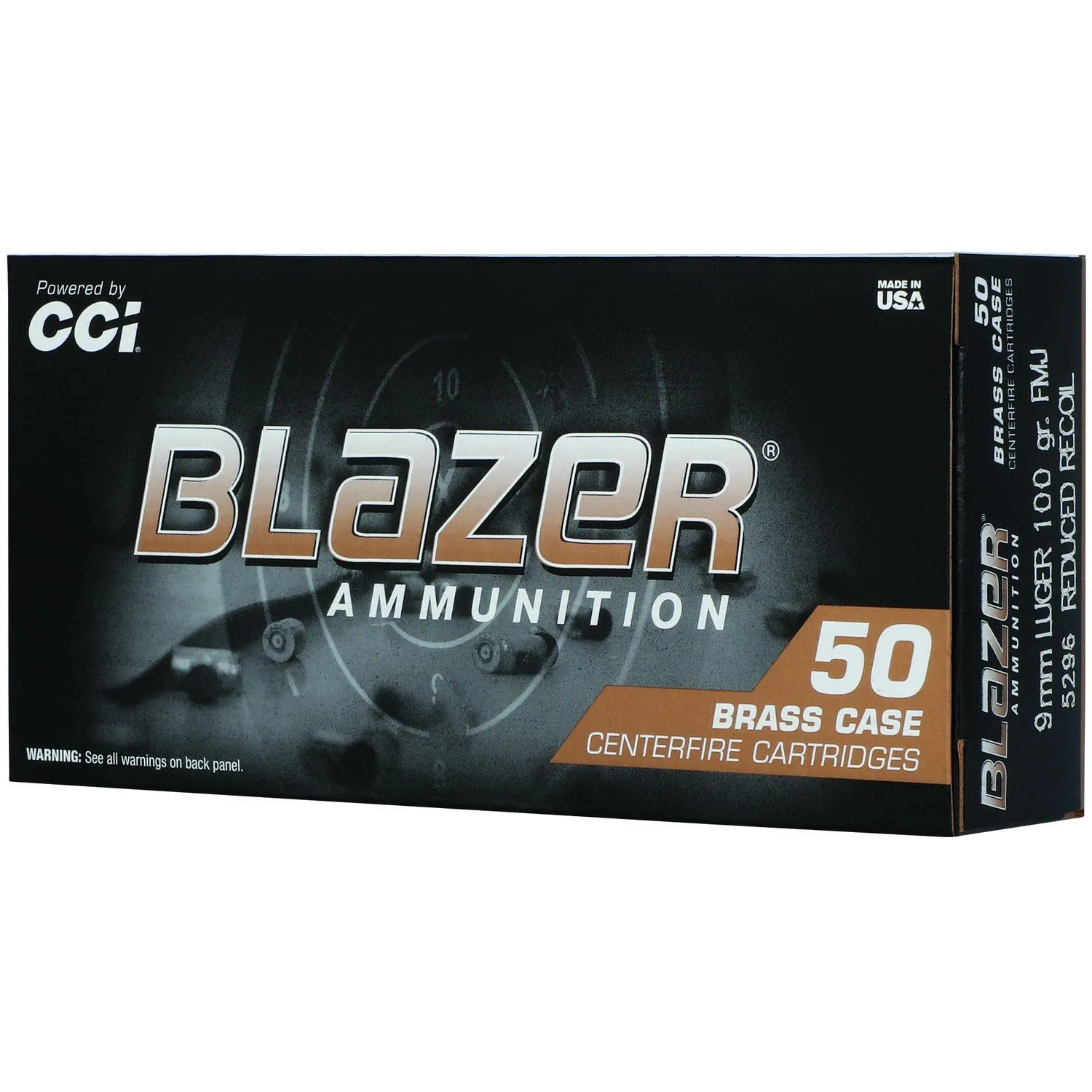 CCI Ammunition Blazer Brass 9mm 100 Grain 50-Rounds FMJ