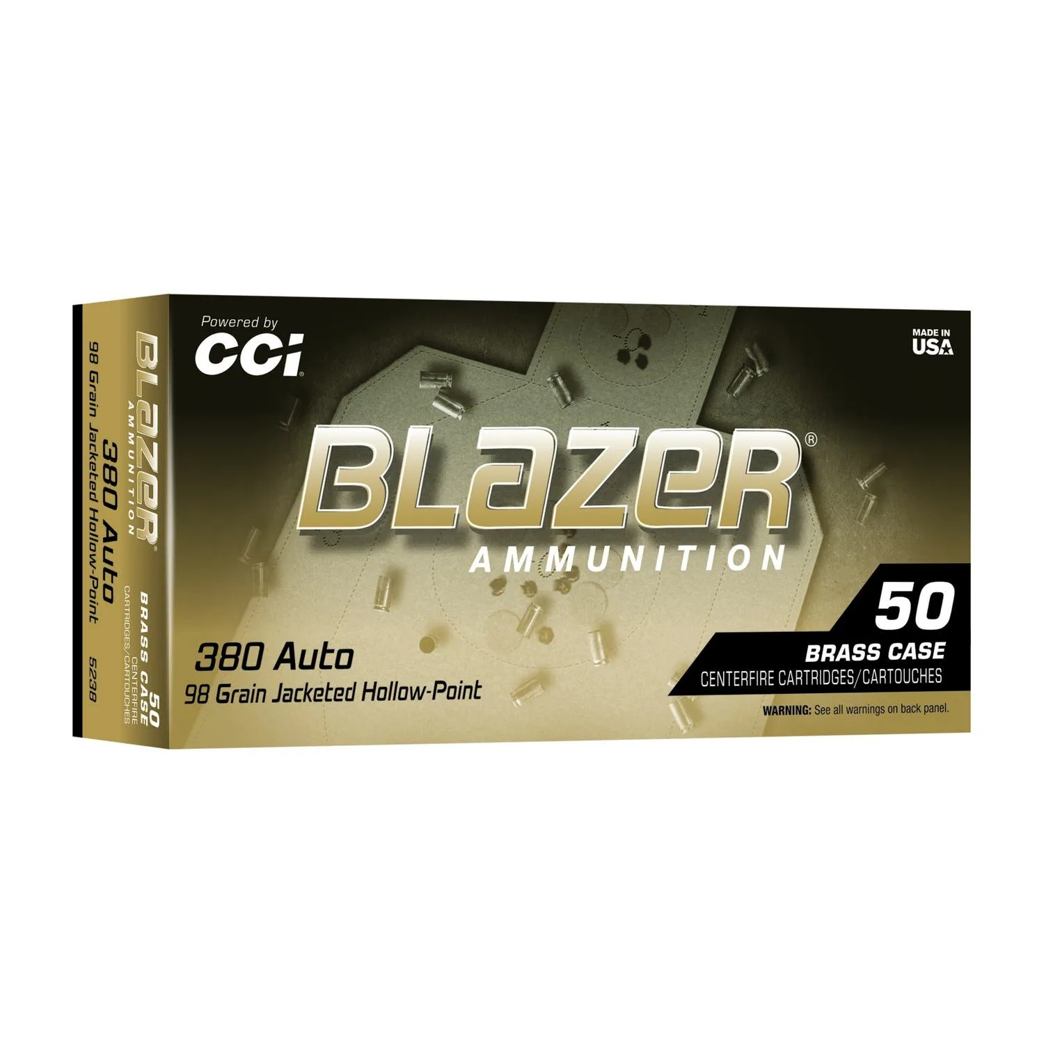 CCI Ammunition Blazer Brass .380 ACP 98 Grain 50-Rounds JHP