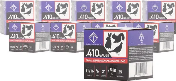 American Tactical Hunting Load .410 GA-3 #6 Shot 11/16 oz 250-Rounds