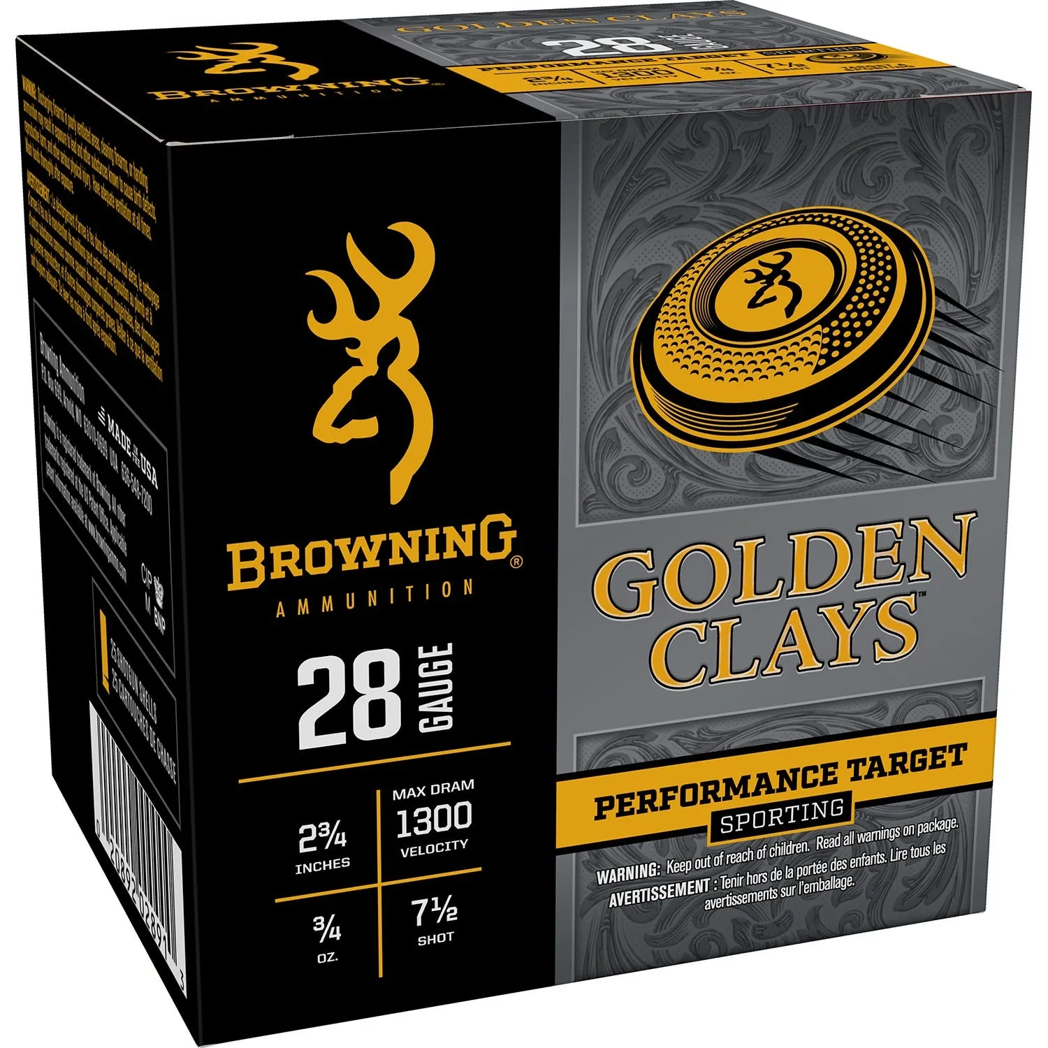 Browning Golden Clays 28 GA-2.75 #7.5 Shot 3/4 oz 25-Rounds