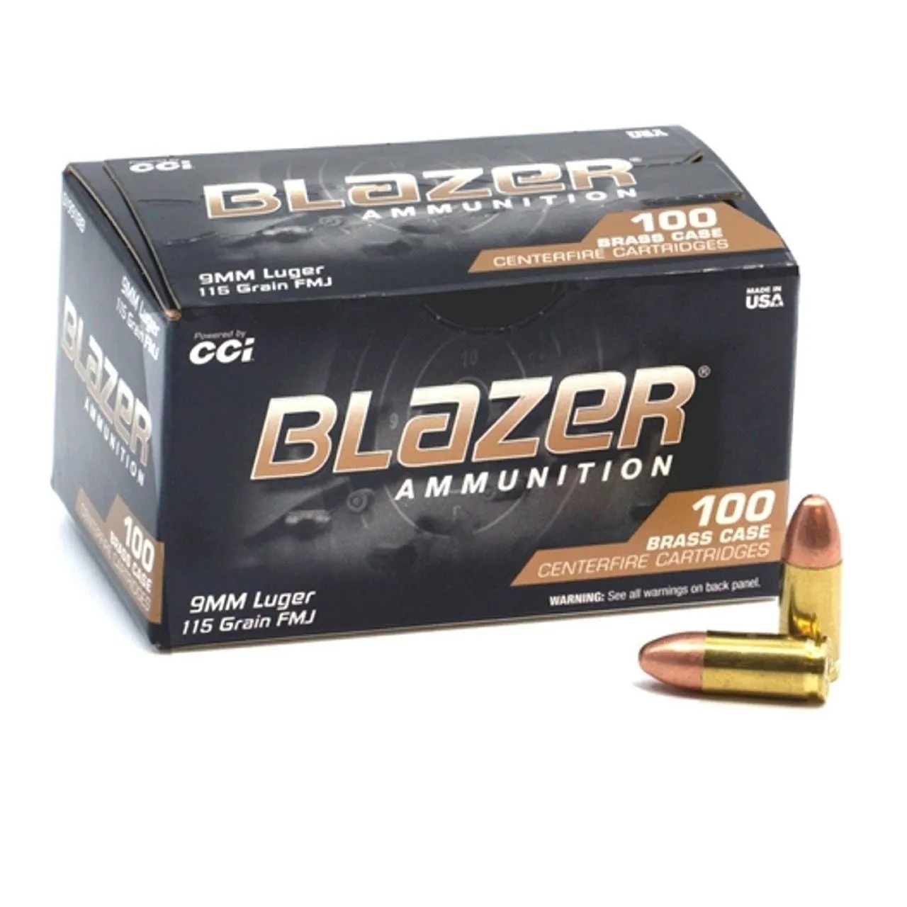 CCI Ammunition Blazer Brass Brass 9mm 115 Grain 100-Rounds FMJ