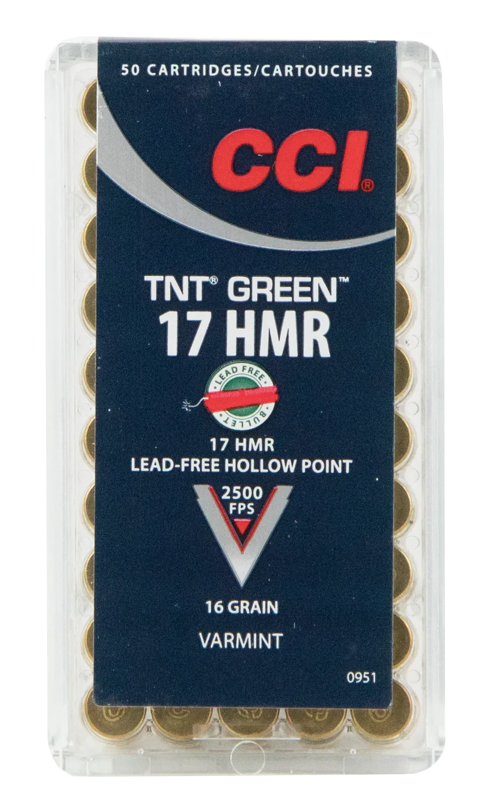 CCI Ammunition Varmint TNT Green Brass .17 HMR 16-Grain 50-Rounds HP