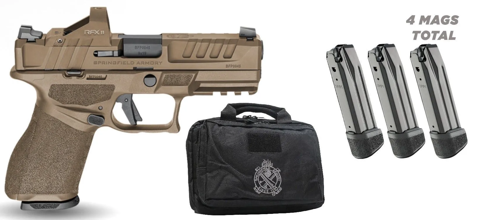 Springfield Armory Echelon 4.0C Flat Dark Earth 9mm 4 Barrel 18-Rounds w/ Viridian RFX11 Green Dot 4 Mags