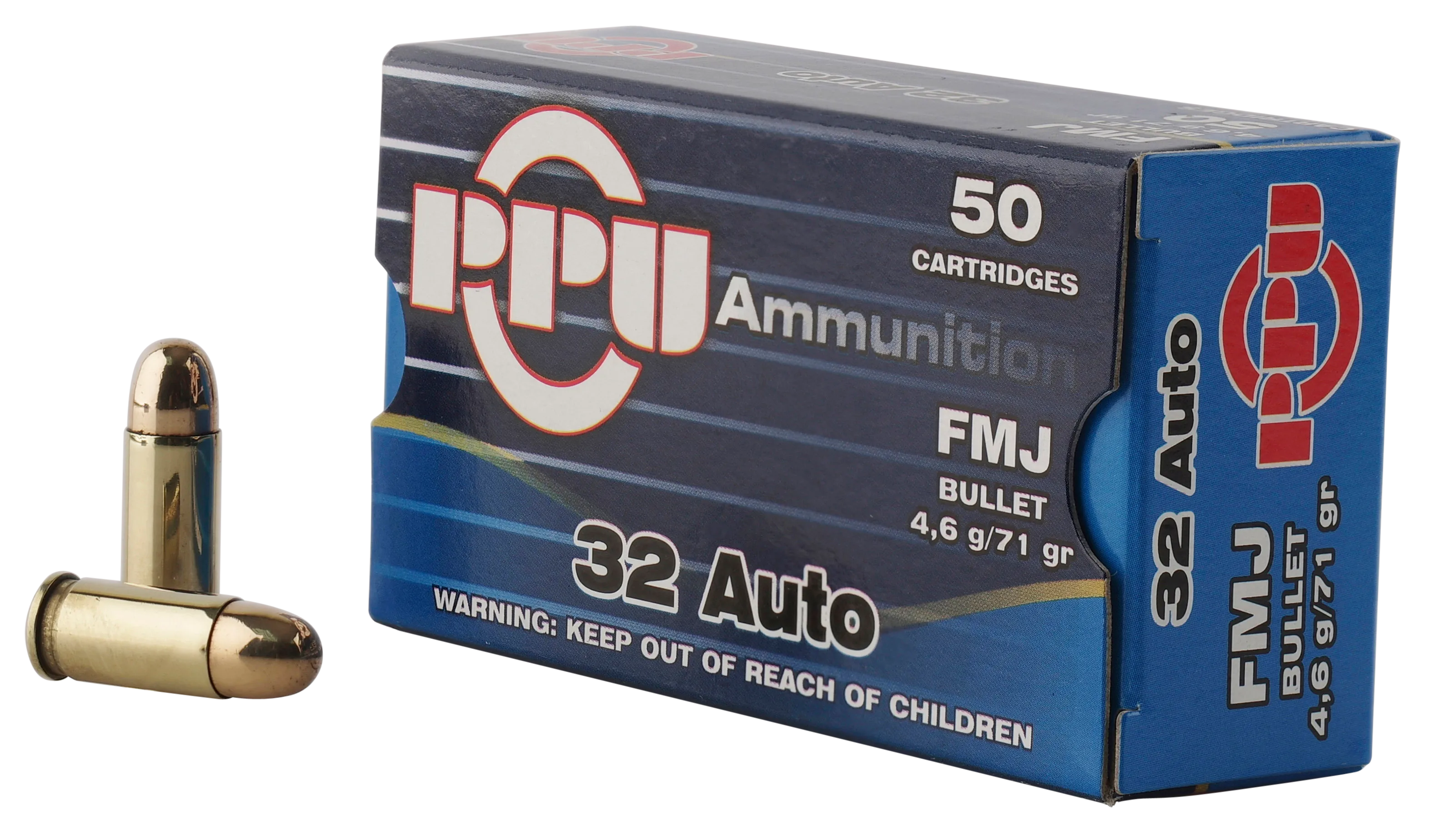 PPU Centerfire Handgun Brass .32 ACP 71-Grain 50-Rounds FMJ