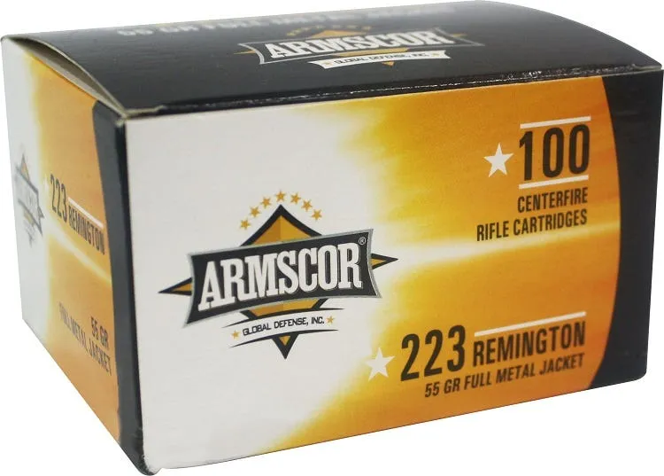 Armscor Rifle Ammo Brass .223 Rem 55-Grain 100-Rounds FMJ