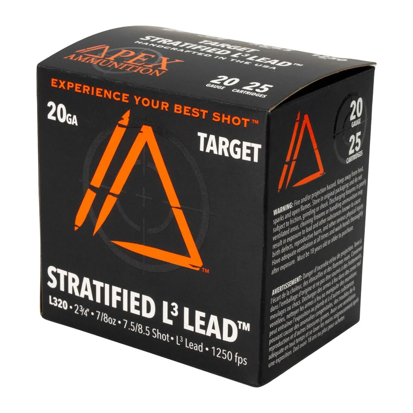 Apex Ammunition Target Stratified L3 20 GA-2.75 #7.5 and #8.5 Shot 7/8 oz 25-Rounds