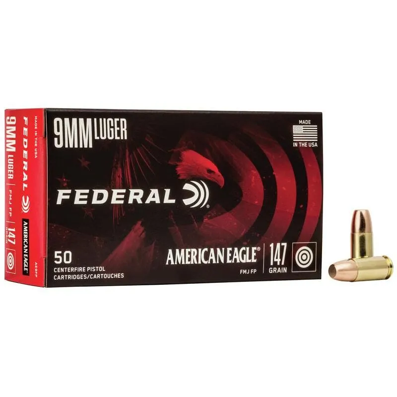 Federal Handgun Ammunition American Eagle 9mm 147 Grain 1000-Rounds FMJ