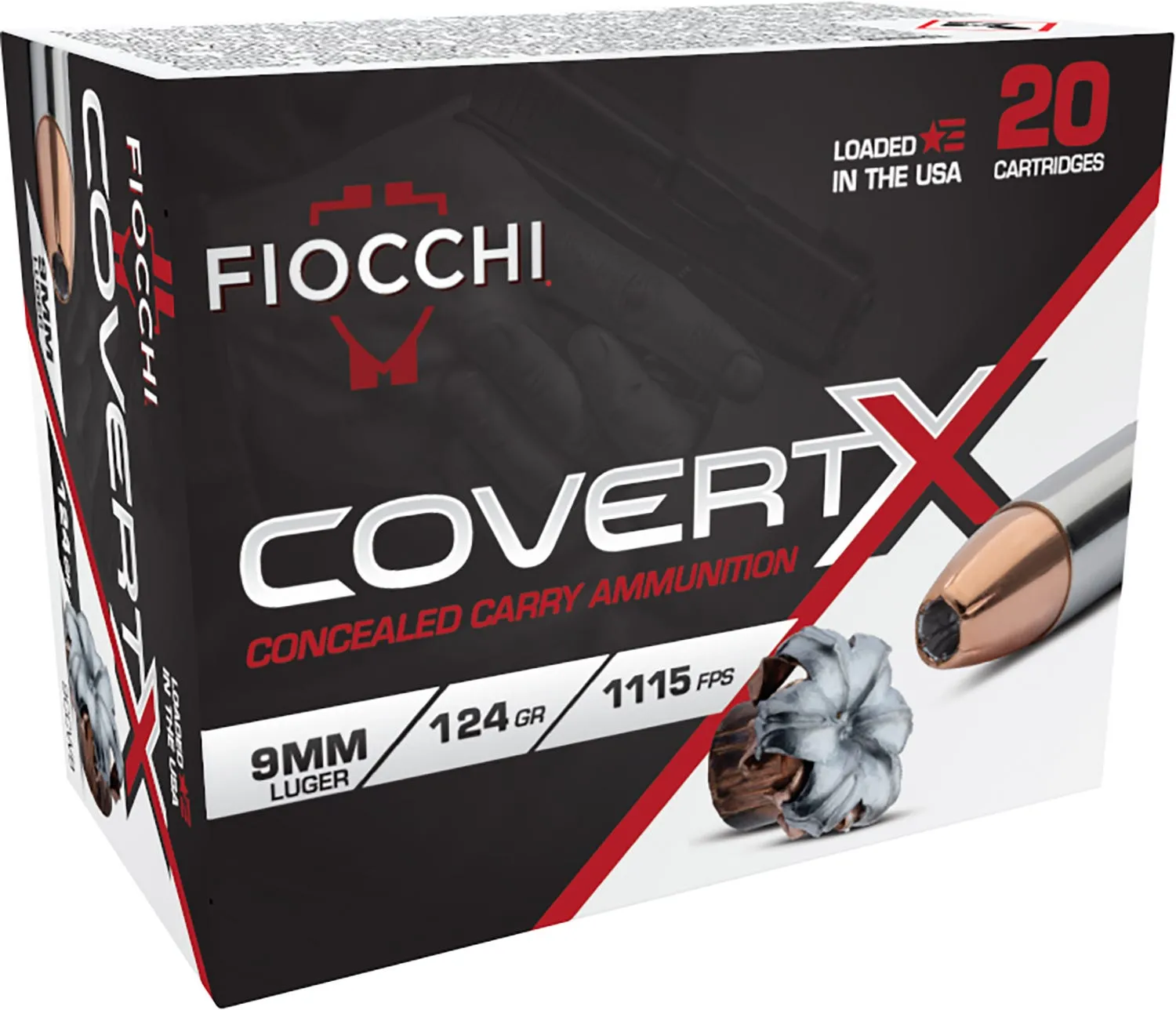 Fiocchi CovertX Nickel Plated Brass 9mm 124 Grain 20-Rounds JHP
