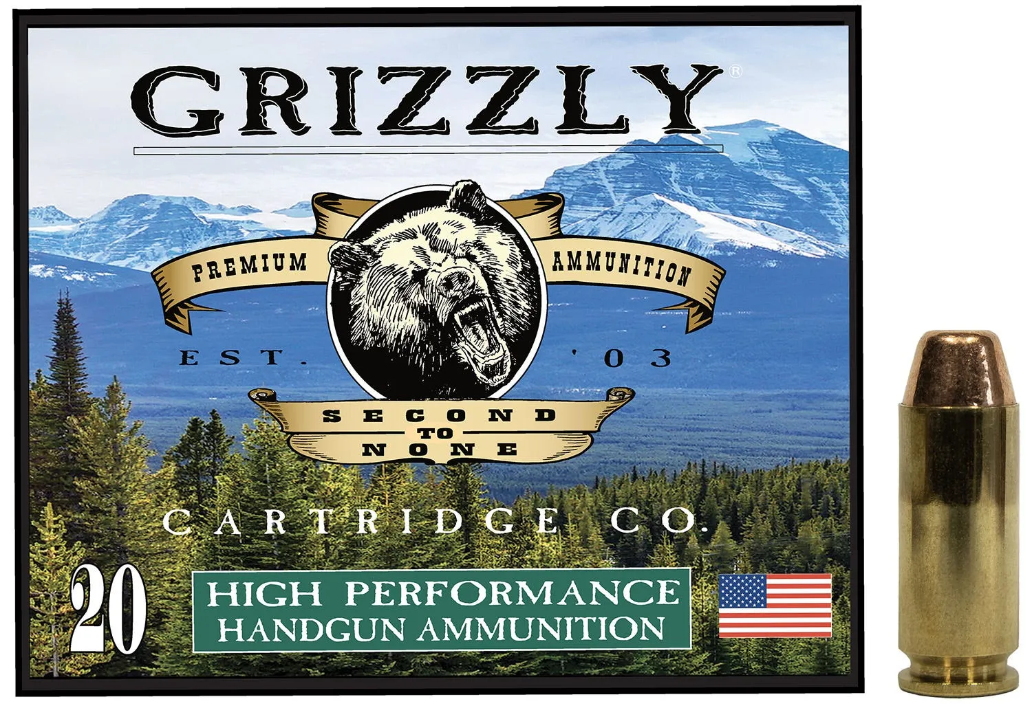 Grizzly Handgun Ammunition 10mm 200 Grain 20-Rounds FMJFP